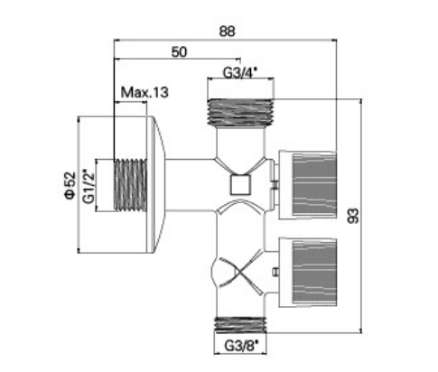 AG510 BRASS DUAL CONTROL ANGLE VALVE, MXMXM 1