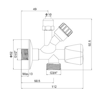 AG610 BRASS 3-வே ஆங்கிள் வால்வு, MXMXM, MULTI டர்ன் 1