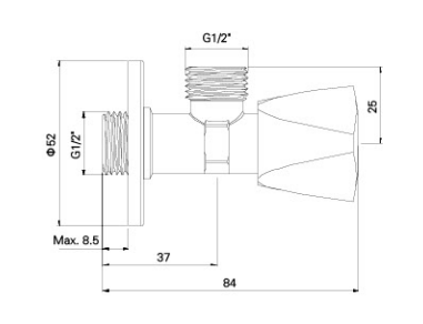 שסתום זווית פליז AG616, MXM, MULTI TURN 1