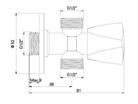 AG618 BRASS 3-WAYN ANGLE VALVE, BADAN 1