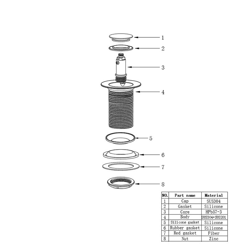 BD102-D europäesch Einfache Style Buedzëmmer STAINLESS Stol Basin Drain