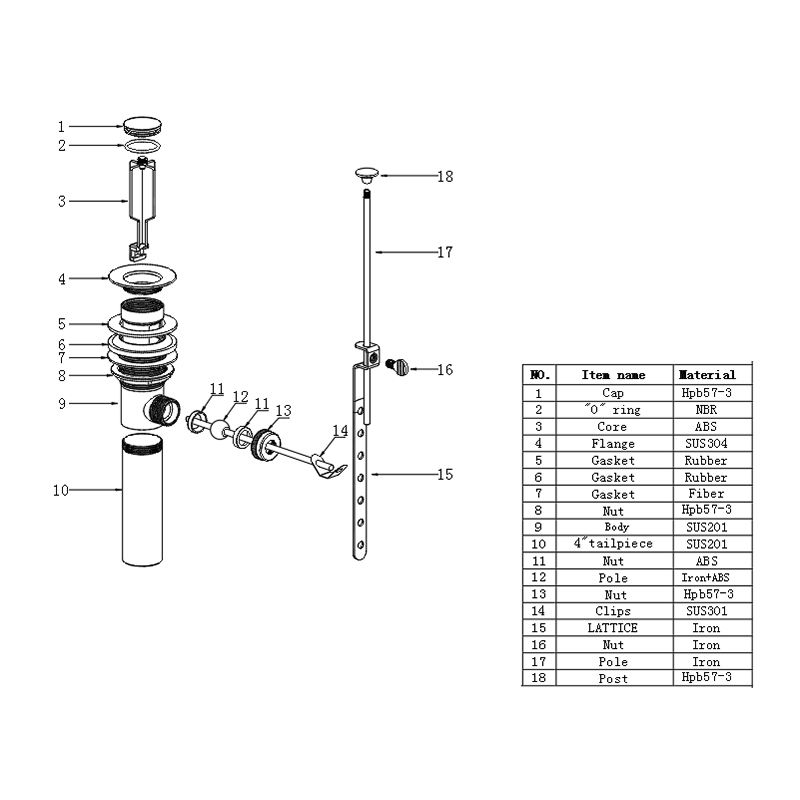 BD201-D American Universal Lift Bathroom Stainless Steel Basin Drain