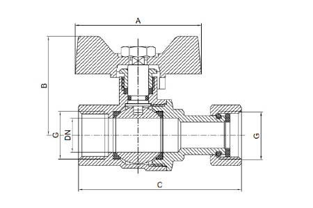 BV535-D სპილენძის ბურთიანი სარქველი მბრუნავი კაკალით ქალი X ქალი