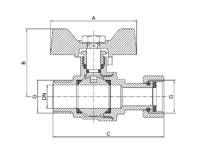 BV536-D บอลวาล์วทองเหลืองพร้อมน็อตหมุนตัวเมีย X ตัวผู้