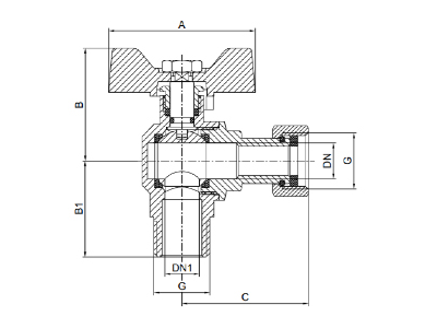 BV537-D BRASS ANGLE BALL Valve with Swivel NUT ගැහැණු X පිරිමි