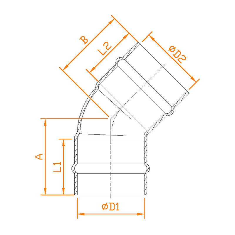 CP504-D ​​COPPER SOLDER RING 45 DEGREE ELBOW