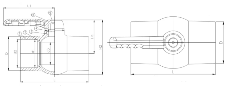 PVC102-D PVC OCTAGONAL BALL VALVE လီဗာလက်ကိုင်