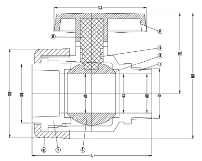 PVC304-D PVC SINGLE UNION ბურთიანი სარქველი