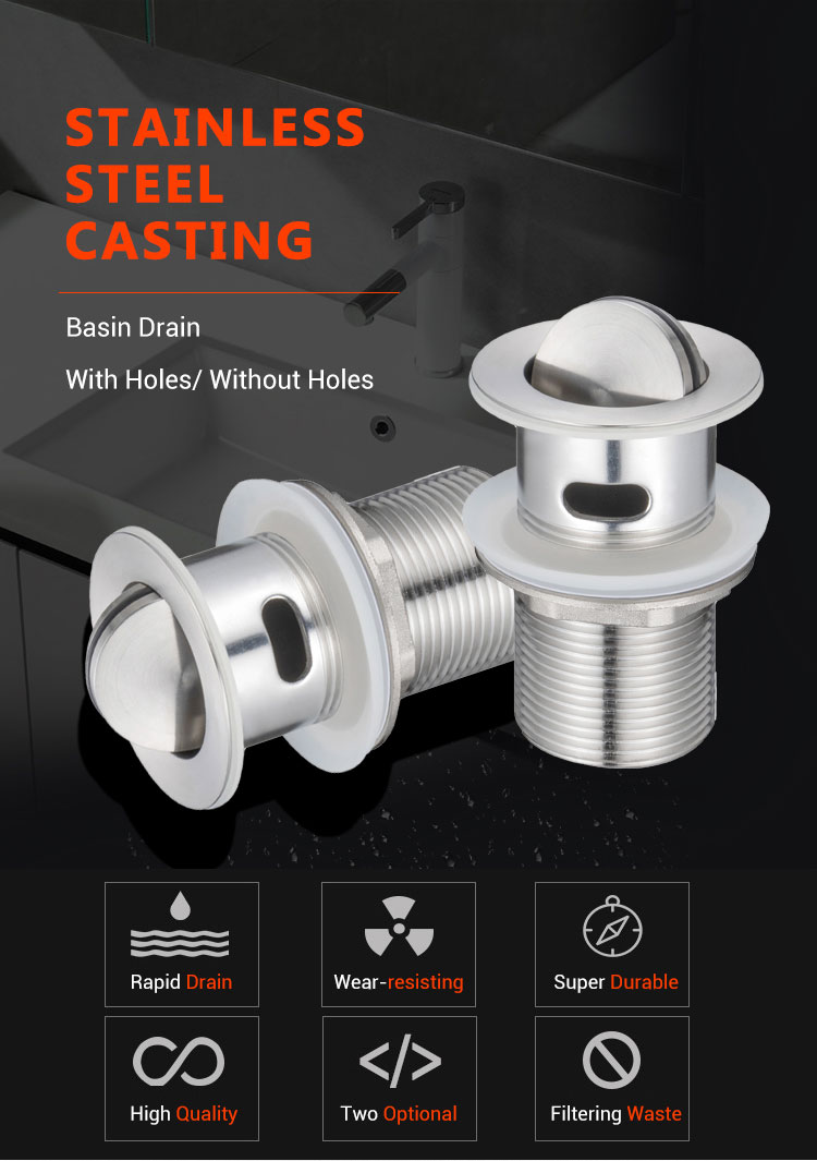 BD104-D European Fashion Style Bathroom Stainless Steel Basin Drain With Flip Top Swivel Plug 2